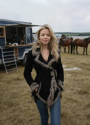 Women's Retro Suede Fur Collar Jacket