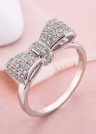 Japanese and Korean Fashion Bow Ring Women's Ins Style Simple Zircon Love Ring Jewelry Accessories Cross-border Explosions