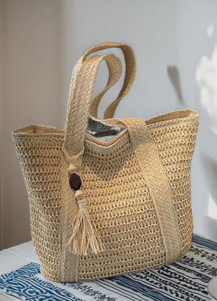 Woven Straw Shoulder Bag with Wide Braid Design