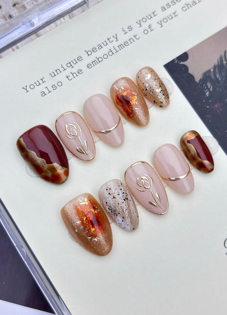 Golden Rose Handmade Wearable Nail Patches