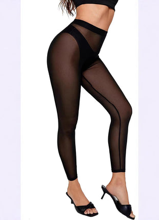 Mesh high-waisted solid-color leggings