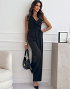 Sleeveless V-Neck High-Waist Tie-Waist Jumpsuit