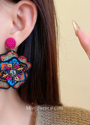 Ethnic Embroidered Beaded Earrings