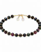 Midnight Aurora Crystal Beaded Bracelet – Faceted Black Glass Bracelet with Gold Accents