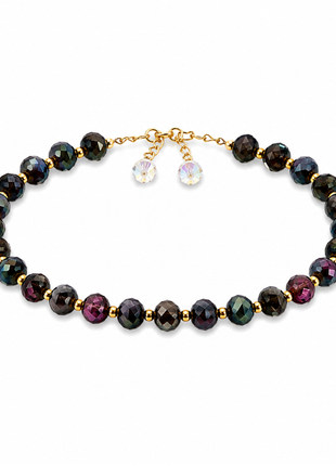 Midnight Aurora Crystal Beaded Bracelet – Faceted Black Glass Bracelet with Gold Accents