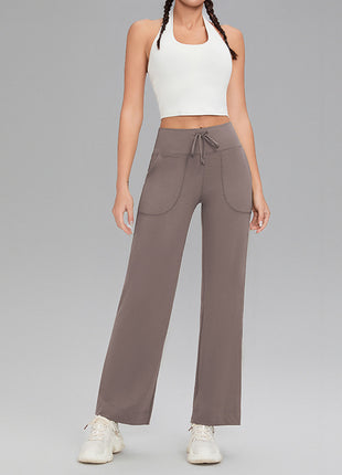 Double-sided brushed fitness pants with pockets for women