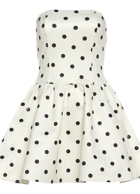 Women Polka Dot Print Tube Top Dress