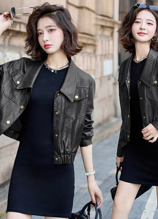 Short leather jacket for women