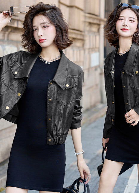 Short leather jacket for women