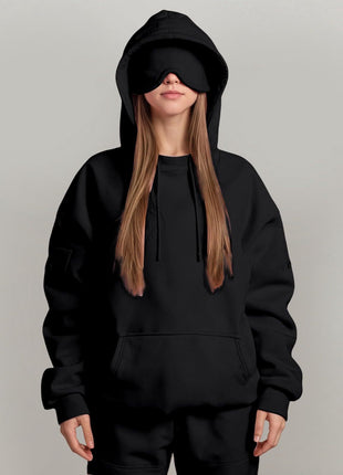 Casual Pullover Hoodie with Built-in Eye Mask