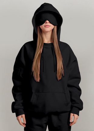 Casual Pullover Hoodie with Built-in Eye Mask