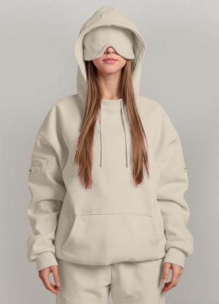 Casual Pullover Hoodie with Built-in Eye Mask