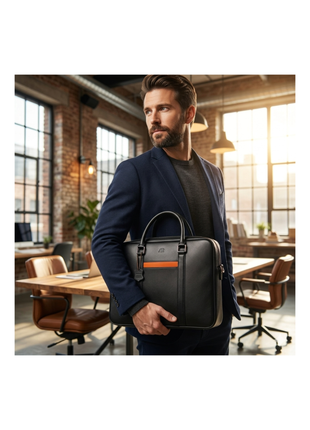 Premium Black Leather Laptop Briefcase for Modern Professionals