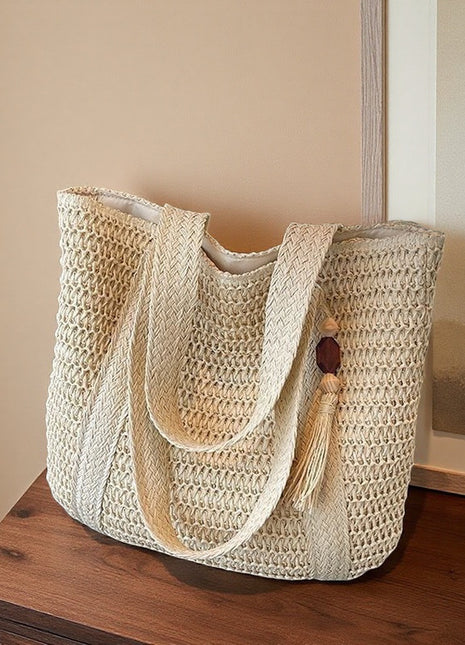 Woven Straw Shoulder Bag with Wide Braid Design
