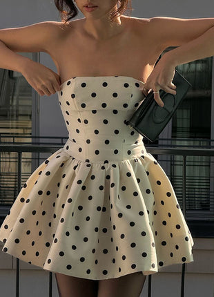 Women Polka Dot Print Tube Top Dress