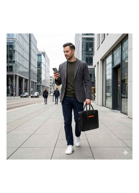 Premium Black Leather Laptop Briefcase for Modern Professionals
