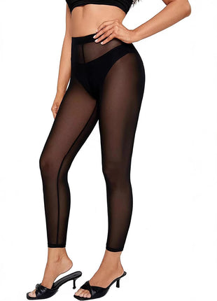 Mesh high-waisted solid-color leggings