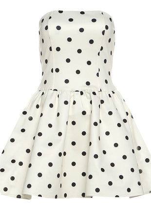 Women Polka Dot Print Tube Top Dress