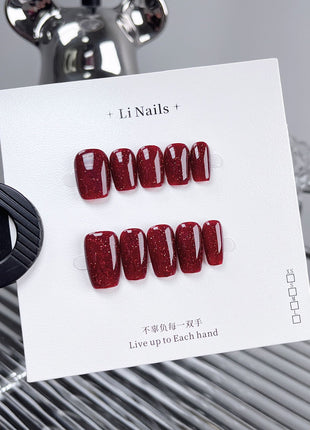 Reusable Handmade Nail Art Patches with Red Diamonds