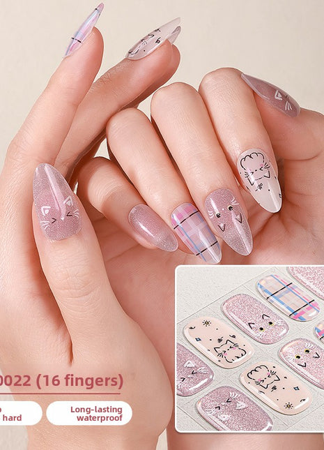 Cute Cartoon Gel Nail Stickers with Plaid and Flash Designs
