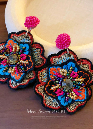 Ethnic Embroidered Beaded Earrings