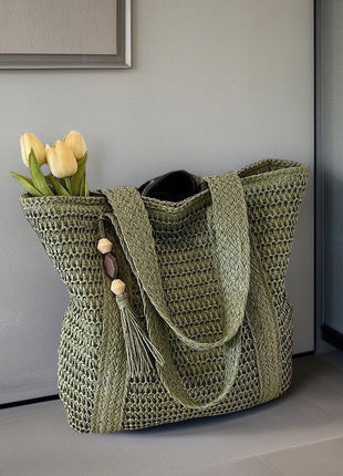 Woven Straw Shoulder Bag with Wide Braid Design