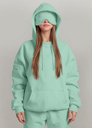 Casual Pullover Hoodie with Built-in Eye Mask