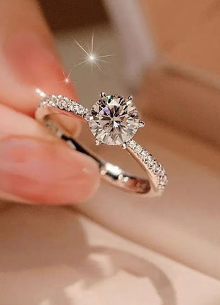 Six-prong imitation diamond ring