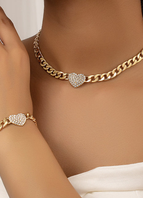 French Retro Fashion Commuter Diamond Love Bracelet Necklace suit