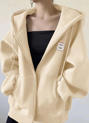 Bear Print Hooded Cardigan Sweatshirt for Women