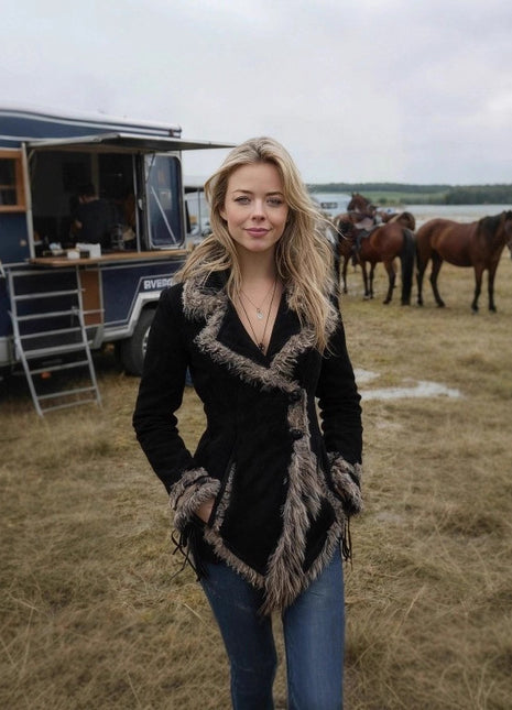 Women's Retro Suede Fur Collar Jacket