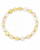 Champagne Aurora Crystal Cube Beaded Bracelet – Gold Accent Stretch Bracelet for Women