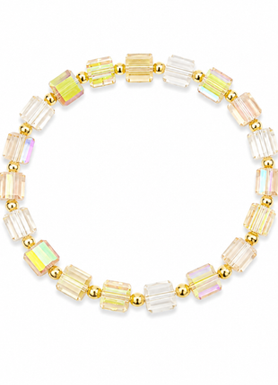 Champagne Aurora Crystal Cube Beaded Bracelet – Gold Accent Stretch Bracelet for Women
