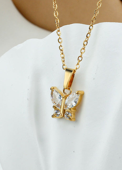 Butterfly Zircon Necklace Gold Plated Jewelry