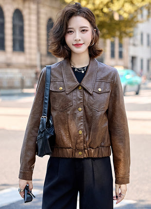 Short leather jacket for women