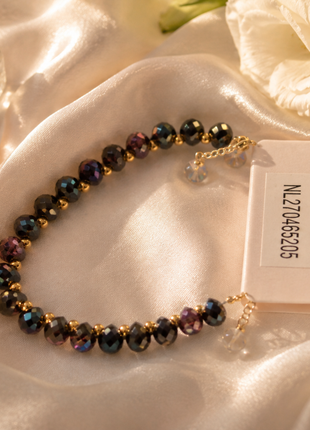 Midnight Aurora Crystal Beaded Bracelet – Faceted Black Glass Bracelet with Gold Accents