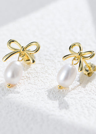 Sterling Silver Pearl Bow Earrings