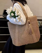 Woven Straw Shoulder Bag with Wide Braid Design