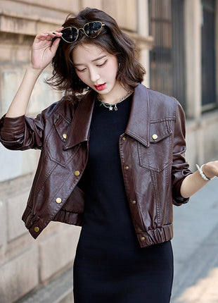 Short leather jacket for women