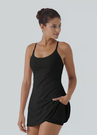 Women's Anti-Exposure Sports Dress with Built-in Shorts and Pockets