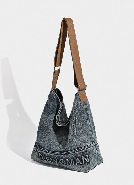 Washed Denim Tote Bag with Printing Design