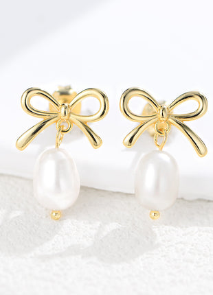 Sterling Silver Pearl Bow Earrings