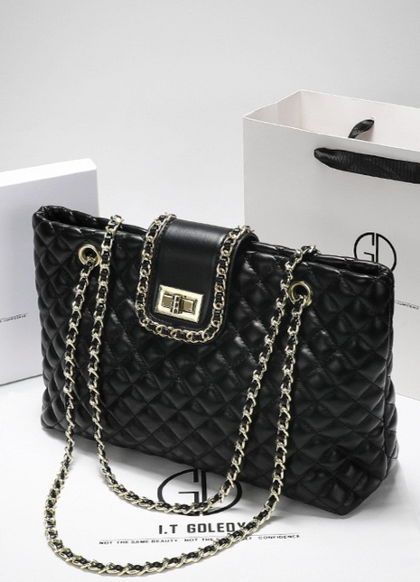 Women's Leather Chain Strap Tote Bag