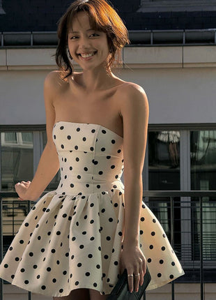 Women Polka Dot Print Tube Top Dress