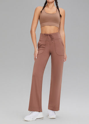 Double-sided brushed fitness pants with pockets for women