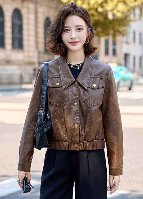 Short leather jacket for women