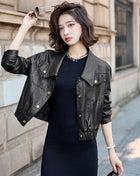 Short leather jacket for women