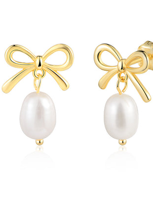 Sterling Silver Pearl Bow Earrings