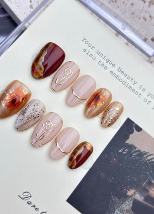 Golden Rose Handmade Wearable Nail Patches