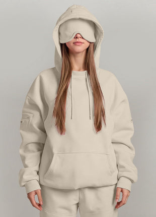 Casual Pullover Hoodie with Built-in Eye Mask